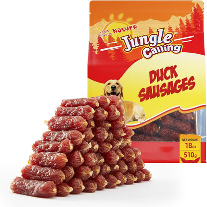 Jungle Calling 66-Count Soft Duck Sausage Treats for Small & Medium Dogs | Slow Roasted Chewy Duck Jerky, Low Fat Bite-Sized Training Treats, Soft Treats for Senior Dogs, Easy to Chew & Digest, 18 Oz1