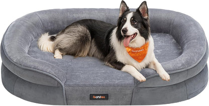 Feandrea Dog Bed, Medium Orthopaedic Dog Sofa Bed, 30 X 20 X 7 Inches, Egg Crate Foam, Waterproof Liner, Raised Edges, Removable and Machine Washable Cover, Non-Slip, Light Gray UPGW281G017
