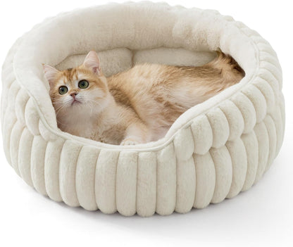 Bedsure Comfyfleece™ Washable Cute Large Cat Bed,Soft round Puppy Bed,23In | Cozy Fluffy Plush Small Dog Bed,Donut Corduroy Cuddler Pet Beds for Indoor Big Cats,Anti-Slip Bottom,Up to 20 Lbs,Cream10