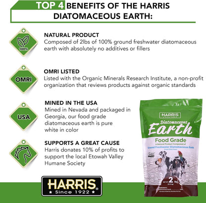 Harris Food Grade Diatomaceous Earth for Pets, for Cats, Dogs, Horses and Pets, Certified for Organic Use, 2 LB Bag2