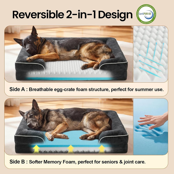 Ohgeni Sofa-Style Orthopedic Dog Bed for Large Dogs, Memory Foam Pet Bed with Removable Machine-Washable Plush Cover, Non-Slip Bottom, 45-Inch (Black)3