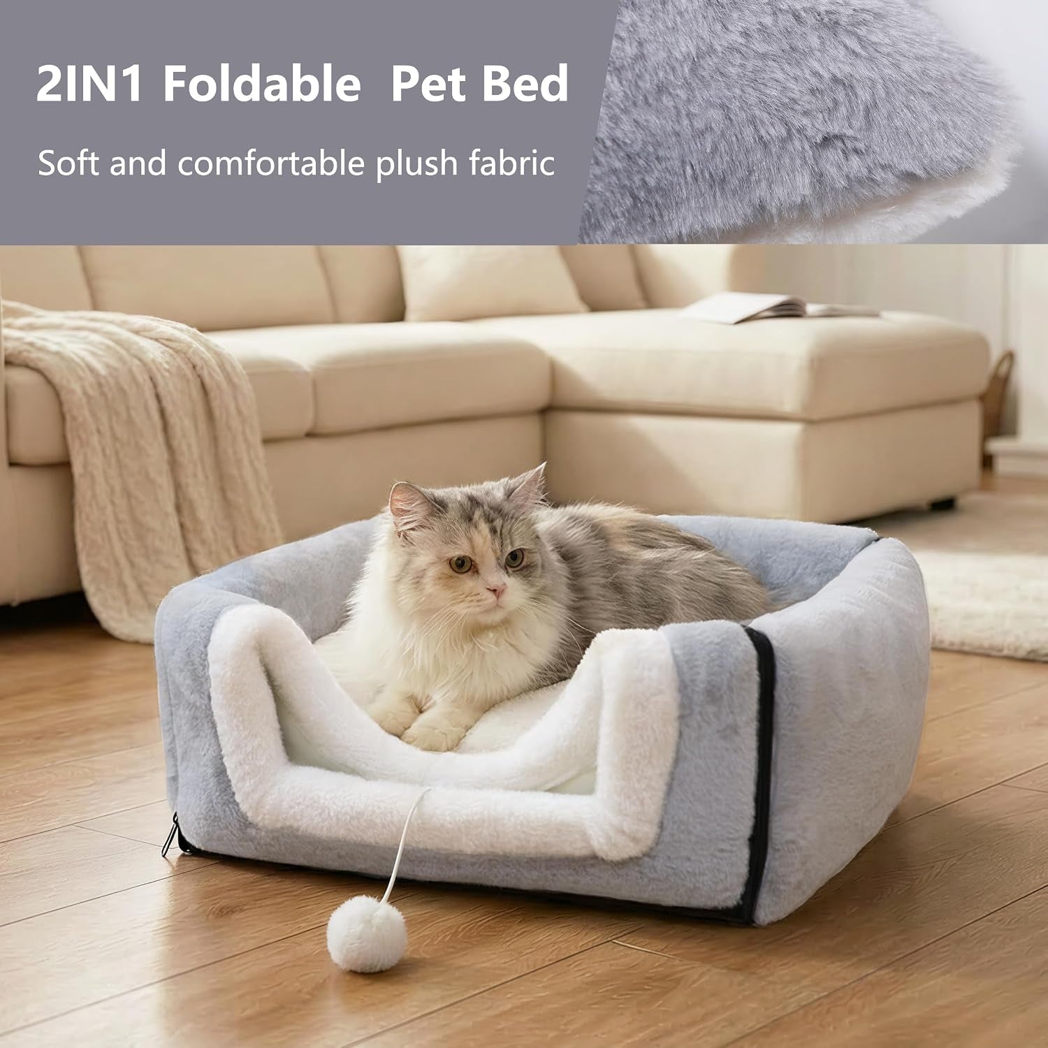 cat-bed-for-indoor-cats-foldable-cat-cave-anti-slip-water-resistant-bottom-cat-houses-for-indoor-cats-or-small-dogs-kitten-tent-rabbit-bed-2-in-1-pet-bed-grey
