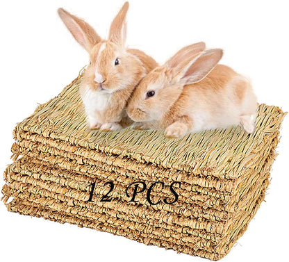 PINVNBY 6 Pack Rabbit Grass Mat,Bunny Natural Straw Woven Bed,Small Animal Cages Hay Nest Sleeping,Chewing,Nesting and Toys for Rabbits Guinea Pig Hamster Hedgehog and Squirrel Bed Mat10