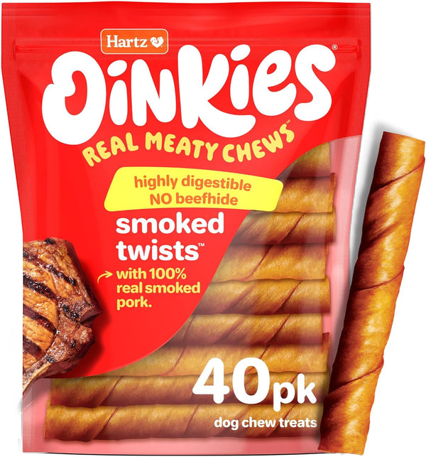 Oinkies Porkalicious Smoked Pig Skin Twists Dog Treats, 40 Count1