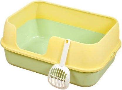 Pet Supplies, High-Sided Semi-Enclosed Cat Litter Box for Big Cats & Rabbits, Detachable(Green)1