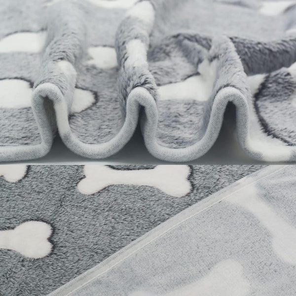 1 Pack 3 Puppy Blankets Super Soft Warm Sleep Mat Grey Cute Print Blanket Fluffy Fleece Pet Blanket Flannel Throw Dog Blankets for Small Dogs Puppy Dogs Fluffy Cats,Bone-Small(23"X15")5