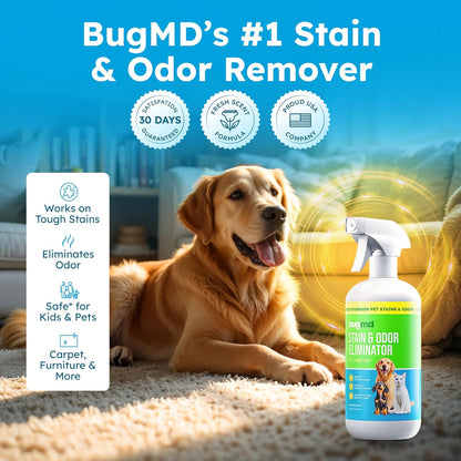 Bugmd Enzyme Cleaner for Dog & Cat Urine - Unscented | Pet Stain Destroyer, Odor Remover and Deodorizer for Carpet and Home | 32 Fl Oz6