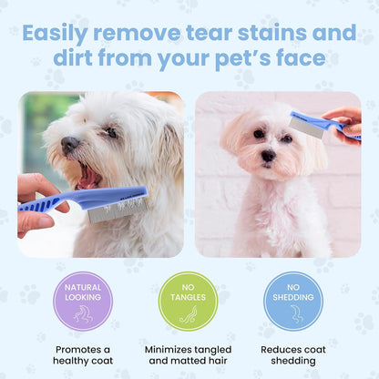 Tick & Flea Comb for Dogs, Fine Tooth Dog Face Brush for Tear Stains 2 PACK | Fine Tooth Metal Flea Comb for Dogs, Removes Lice, Ticks & Fleas around Eyes, Face & Body, for Poodles, Doodles, Cats, Pets3