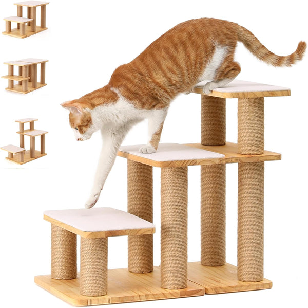 FUKUMARU Dog Stairs, Solid Wood Pet Stairs with Cat Scratching Post | Transformable Cat Step Hold up to 200 Lbs, 20" Pet Ramp for Dogs and Cats to Climb High Bed and Couch, over 6 Combinations9