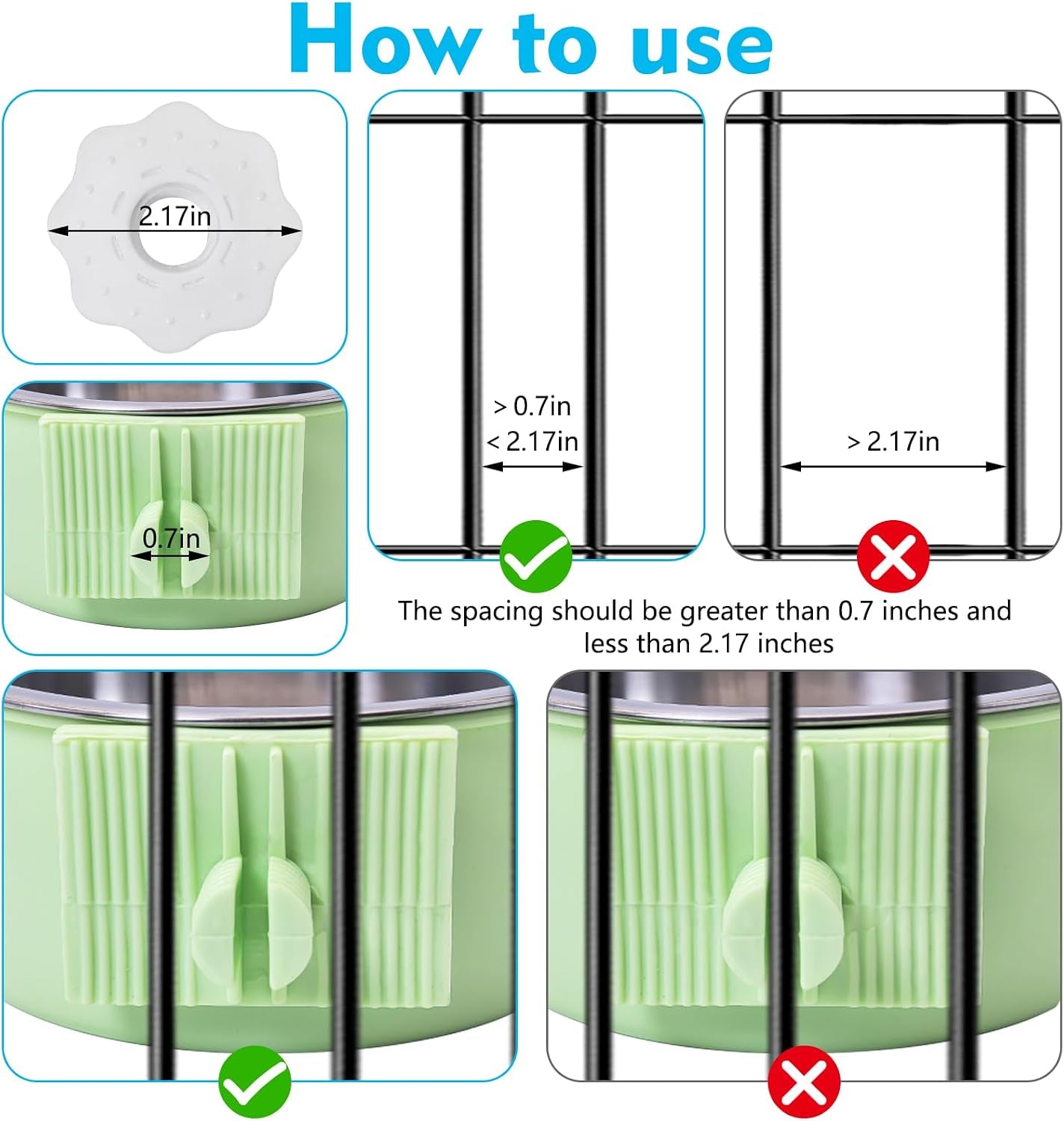 kathson-crate-dog-bowl-removable-stainless-steel-hanging-pet-kennel-cage-bowl-food-water-feeder-coop-cup-for-puppy-cat-rabbit-guinea-pigs-ferret-bird-2-pcs-size-m-blue-and-green