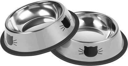 Serentive 2 Pcs Non-Slip Stainless Steel Small Cat Food Bowls - Unbreakable, Thicken 7 Oz Cat Dishes - Indoor, Removable Rubber Base, Easily Clean, Lovely Color1