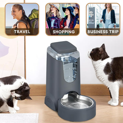 Automatic Cat Feeder and Water Dispenser with Stainless Steel Bowl Dog Gravity Food Feeder and Waterer for Small Medium Pets Puppy Kitten 1 Gallon X 27