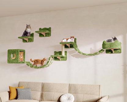 9-In-1 Cat Wall Shelves, Cat Wall Furniture Set with Bridge, Beige | Wall Mounted Cats Shelf for Space-Saving, Multi-Level Cat Climbing Systems for 16 Inch Drywall, with Scratching Posts, Condos15