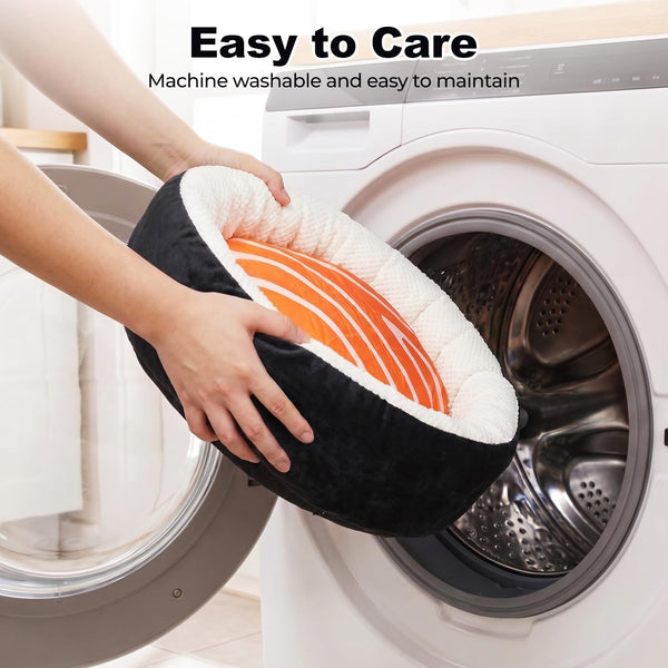 Sushi Cat Bed, Calming Small Dog Bed 21In, Washable | Anti-Anxiety Cuddler Bed for Kitten & Puppy, Ultra-Soft Plush Fur, Non-Slip Bottom, Machine Washable Cushion Pet Bed8
