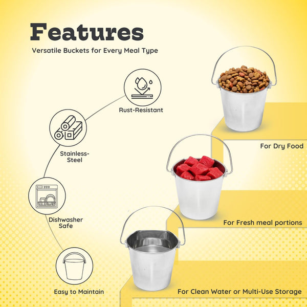 9 Quart Stainless Steel Flat Side Bucket | 2.25 Gal Durable Heavy Duty Food & Water Feeding Pails for Dog Goat Sheep Horse | Fits Kennel Cage Critter Crate Hanging Pet Pail | Multipurpose4