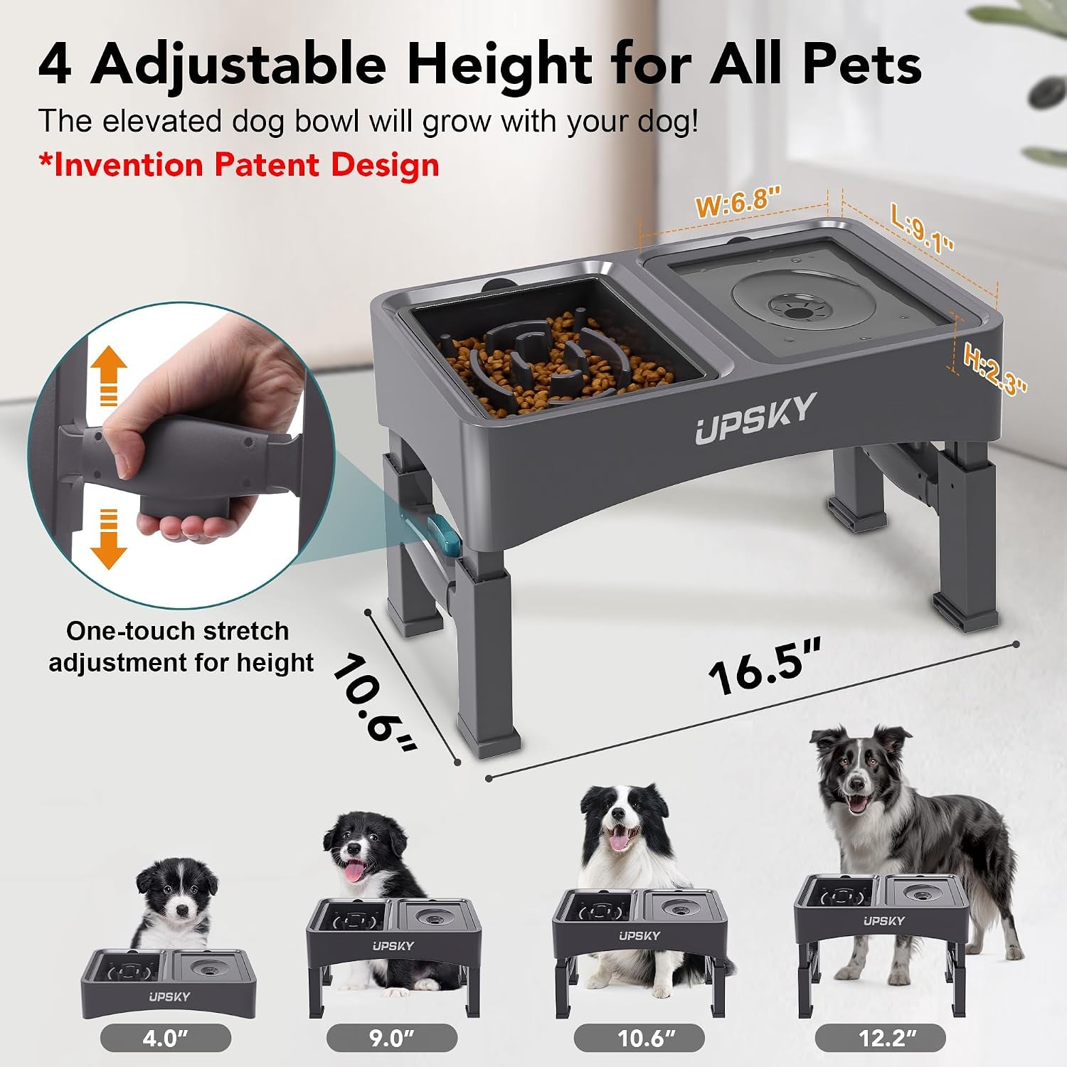 upsky-2-in-1-elevated-dog-bowls-slow-feeder-4-height-adjustable-raised-bowl-stand-no-spill-dog-water-bowls-anti-slip-food-and-water-bowls-for-small-medium-dogsnot-include-stainless-steel-bowl