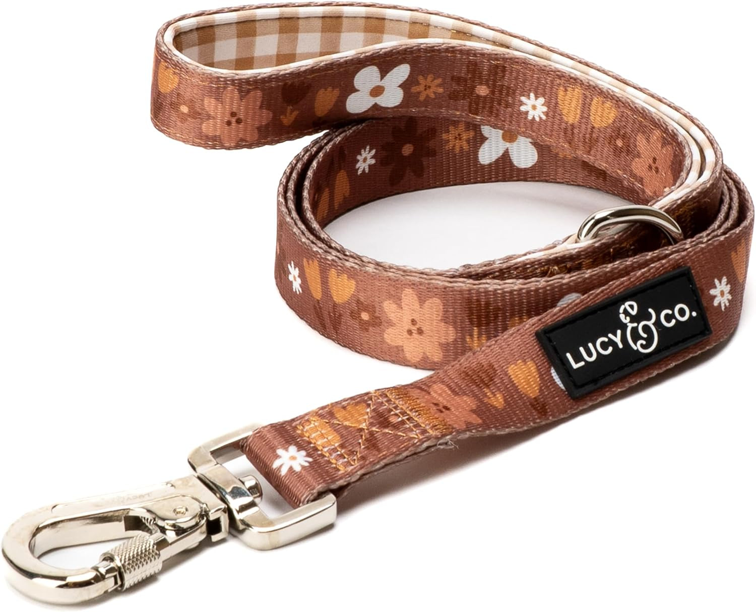 lucy-co-cheery-cherries-designer-dog-leash-for-small-to-large-dogs-padded-handle-for-comfort-large-red-gingham-cherries-5-foot