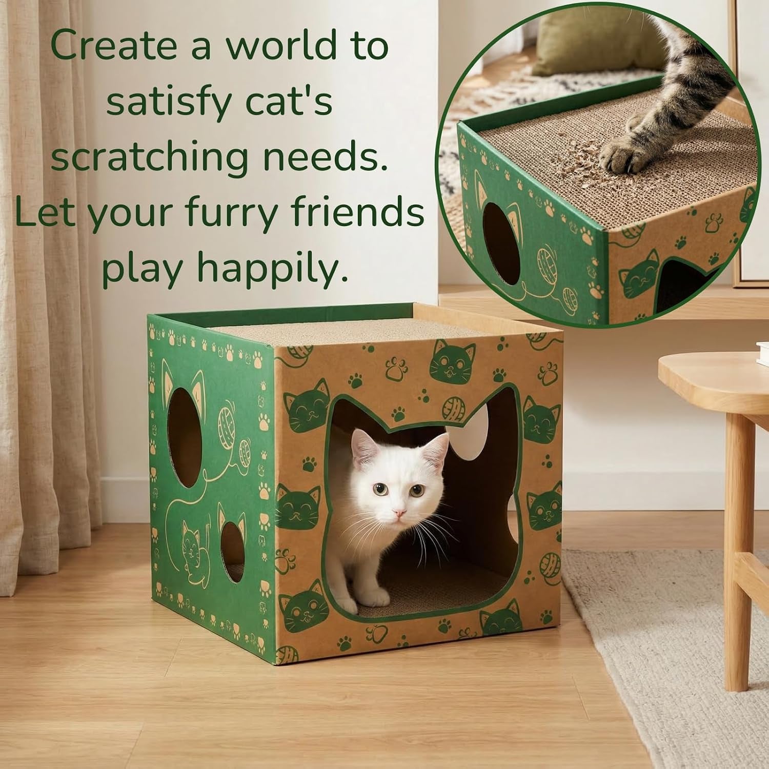 pumtus-2-pack-cardboard-cat-houses-cat-play-house-with-2-pcs-scratching-pad-corrugated-kitten-hideaway-cave-cute-cats-condos-box-cat-scratching-toy-scratcher-bed-for-indoor-cats-kittens-bunny