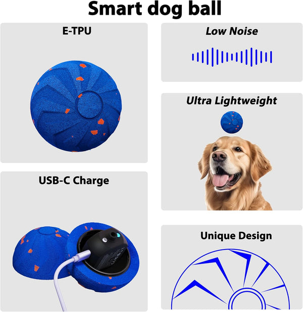 Interactive Pet Toy Ball - Bouncy, Flexible & Durable, Self-Rolling for Indoor Play, IPX7 Waterproof, Active Rolling Ball for Medium Dogs (Blue)2