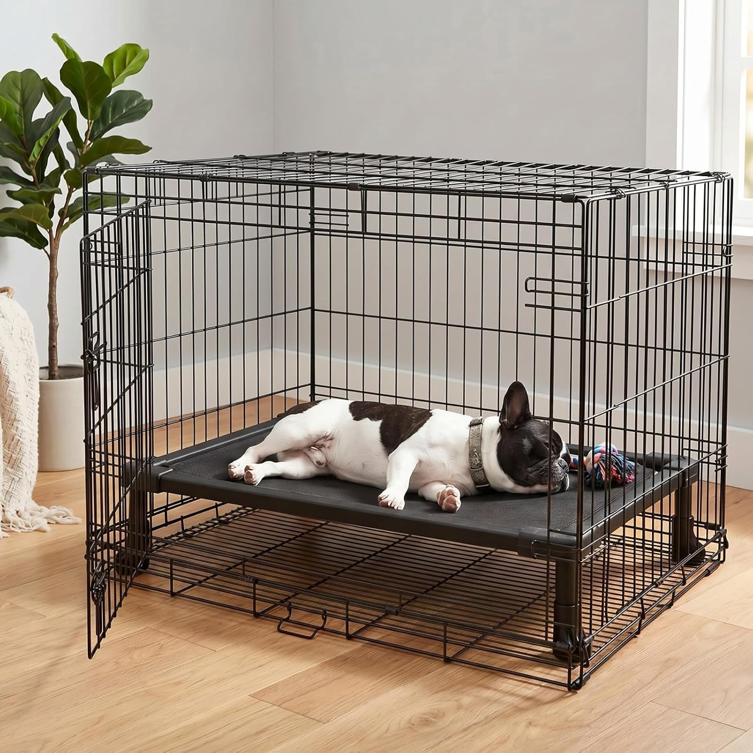 veehoo-elevated-dog-bed-small-chew-proof-dog-bed-pre-assembled-24-x-17-cooling-raised-dog-bed-indestructible-dog-bed-for-crate-non-slip-feet-breathbale-teslin-mesh-indoor-outdoor-use-black