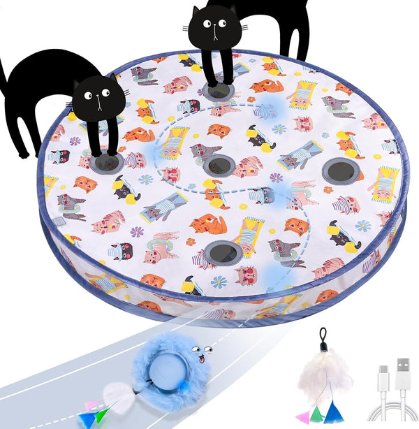 ORSDA Cat Toys, Interactive Fast Rolling Ball in Pouch, Hide and Seek for Indoor Cats, Motion Chirping Activated Moving Ball, 7 Holes Mat Mouse Catching Game11