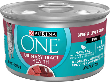 Purina ONE Urinary Tract Health, Natural Pate Wet Cat Food, Urinary Tract Health Beef & Liver Recipe - (Pack of 24) 3 Oz. Pull-Top Cans1