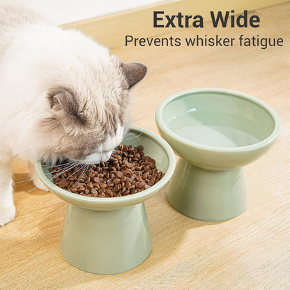 CEEFU 2-Pack Elevated Ceramic Cat Bowls Extra Wide for Food & Water | anti Vomiting, Whisker Friendly, Shallow Food Dish and Deep Water Bowl, Lead&Cadmium-Free, Raised Height for Cats, Sage Green5