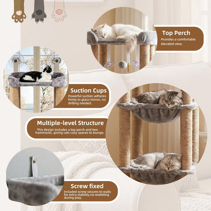 Cat Scratching Post, 4 Scratch Post, Cat Tower for Indoor Cats with Plush Cat Hammocks, Stable Cat Tree & Cat Perch, for Indoor Small Medium Large Cats (44.88'')4