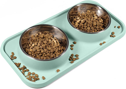 L.D.Dog Cat Food Bowls, Cat Bowls Non-Skid and Non-Spill Silicone Pads with PP Stand, Removable Stainless Steel Food and Water Dishes for Cats, Small Size Dogs1