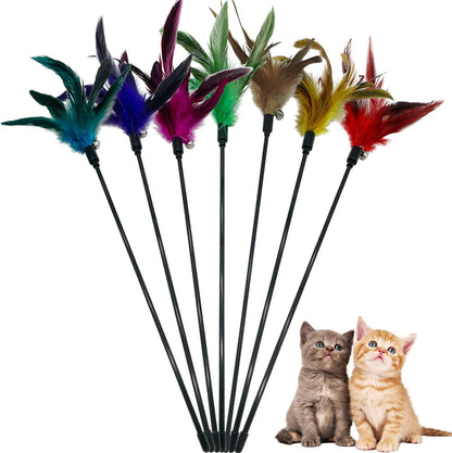 Cat Wand Toy Feather Stick Cat Toys, 6 Pieces Interactive Cat Toy Feathers Wand for Indoor Cats (A)9