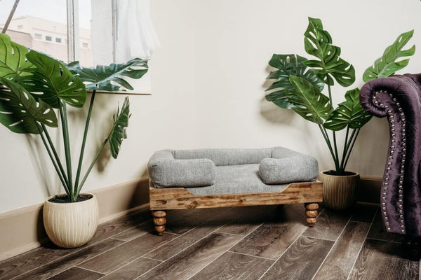 Large Washed Oak Dog Bed - Farm House Style - for Dogs 50 Lbs and under - Orthopedic Memory Foam - Carved Wooden Legs - Luxury Pet Sofa2