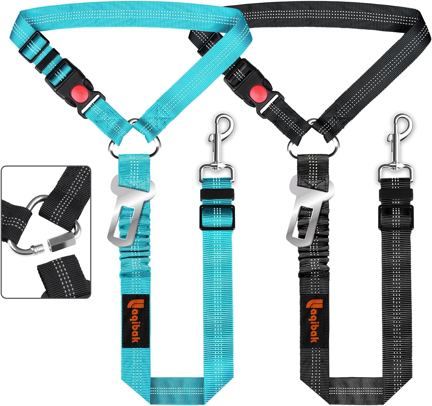 removable-dog-seat-belt-harness-for-car-3-in-1-pet-dog-car-seatbelt-leash-retractable-restraint-secures-to-vehicle-headrest-adjustable-reflective-bungee-dog-seatbelt-tether-blue-and-black-retractable-headrest-mounted-restraint-adjustable-reflective-bungee-dog-seatbelt-tether-blue-and-black
