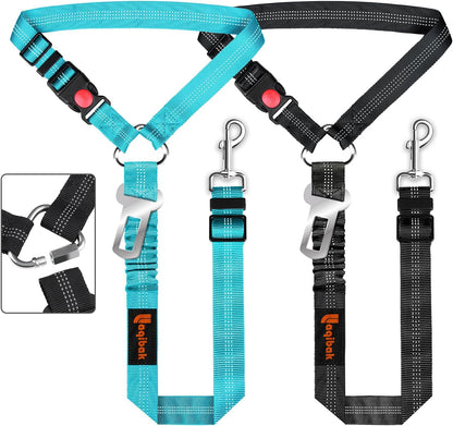 Removable Dog Seat Belt Harness for Car, 3 in 1 Pet Dog Car Seatbelt Leash, Retractable Restraint Secures to Vehicle Headrest & Adjustable Reflective Bungee Dog Seatbelt Tether, Blue and Black | Retractable Headrest-Mounted,Restraint & Adjustable Reflective Bungee Dog Seatbelt Tether,Blue and Black1