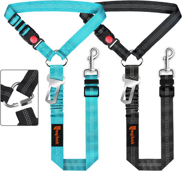 Removable Dog Seat Belt Harness for Car, 3 in 1 Pet Dog Car Seatbelt Leash, Retractable Restraint Secures to Vehicle Headrest & Adjustable Reflective Bungee Dog Seatbelt Tether, Blue and Black | Retractable Headrest-Mounted,Restraint & Adjustable Reflective Bungee Dog Seatbelt Tether,Blue and Black1