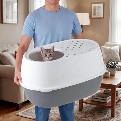 IRIS USA Xx-Large Top Entry Cat Litter Box, Dog Proof, Gray/White | Extra Large, Heavy Duty Plastic, Big Cats, Secure 4-Buckle Lock, Tracking Control Lid, Quick Cleanup4