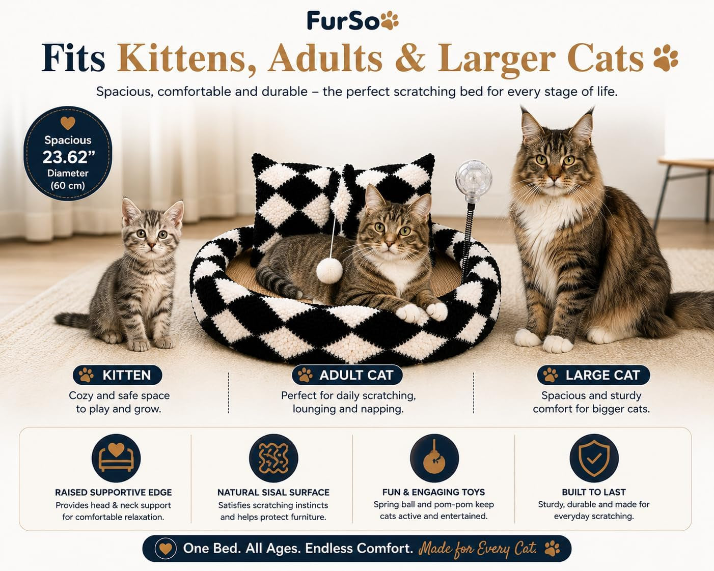 furso-cat-bed-scratcher-lounge-for-indoor-cats-sisal-scratch-pad-with-spring-treat-ball-plush-pillow-play-toy-diamond-design-protects-furniture