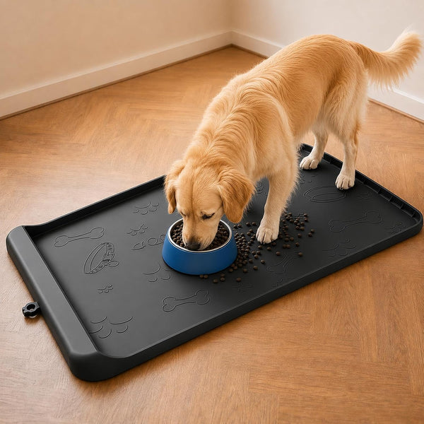 Dog Food Mat 36"X24" - Silicone Dog Mat for Food and Water Large Pet Feeding Mats with Residue Collection Pocket - Waterproof Dog Cat Bowl Mat with High Edges to Prevent Water Food Spills (Gray)13