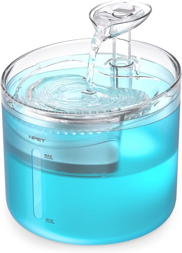 NPET WF100 Cat Foutain, 54Oz/1.6L Automatic Pet Water Fountain Dog Water Dispenser with 2 Flow Modes, Bottom Suction LED Light Quiet Pump for for Cats & Small Dogs1