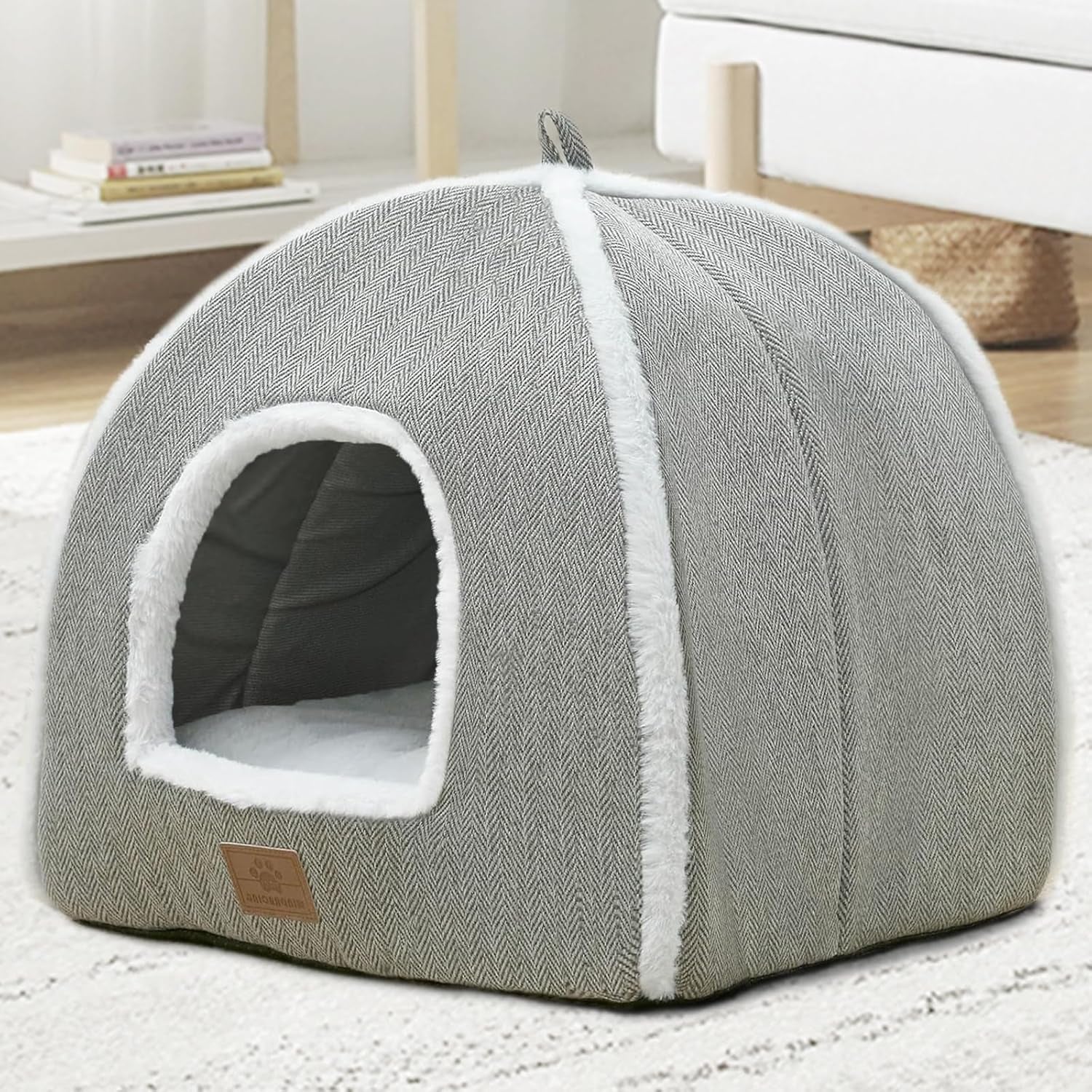 cat-beds-for-indoor-cats-cat-bed-cave-house-tent-for-kittens-and-small-pets-with-washable-cushioned-soft-and-warm-indoor-house-grey-15-inches
