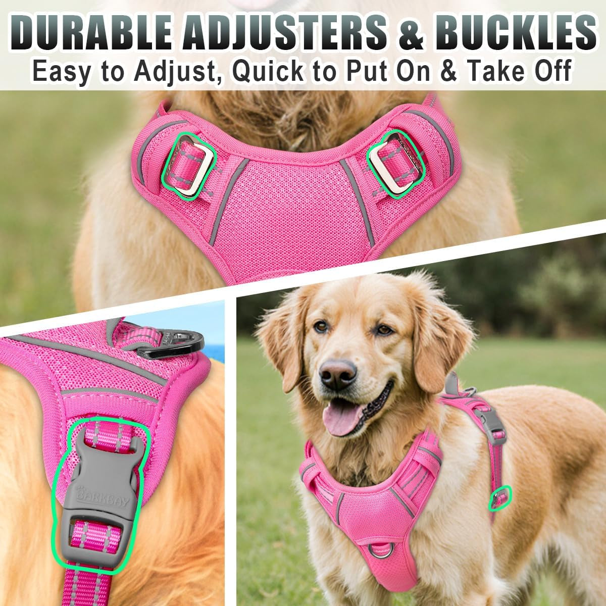 barkbay-no-pull-dog-harness-large-reflective-dog-harness-with-front-clip-and-easy-control-handle-for-walking-training-running-with-id-tag-pocketpink-l