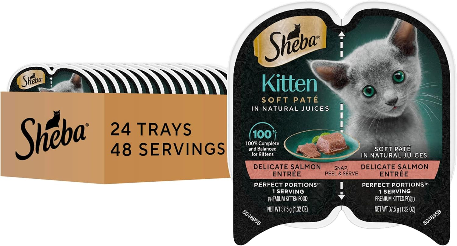 sheba-perfect-portions-kitten-pate-wet-cat-food-multipack-2-6-oz-24-ct-dha-for-brain-development-vitamin-e-for-immunity-real-meat-all-essential-amino-acids-complete-balanced-48-servings