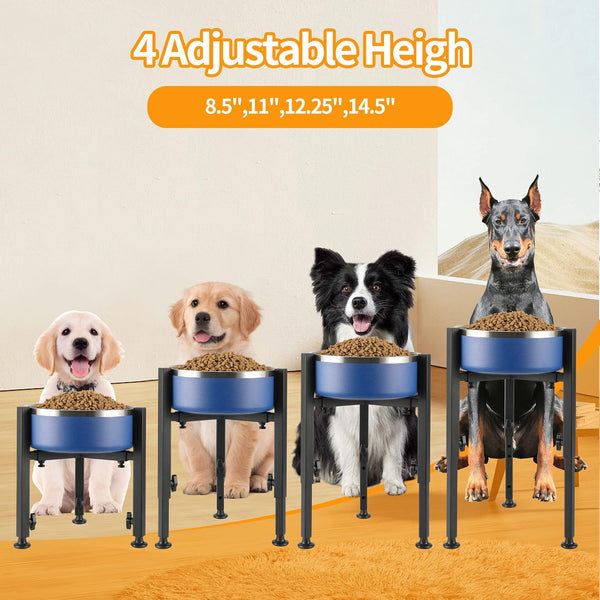 PROERR Single Dog Bowl Stand,Tall Dog Food Stand Adjustable Wide 7-11" Heights 14.5",Metal Elevated PET Bowl Holder Raised Water Feeder for Medium,Large Dog(Bowl Not Included)2