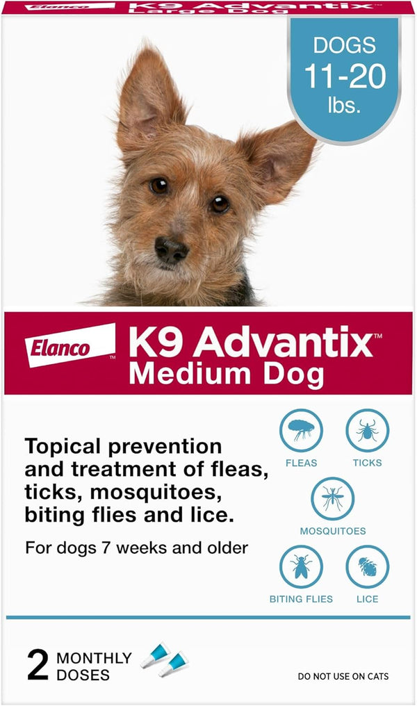 K9 Advantix Flea, Tick & Mosquito Prevention for Dogs 11-20 Lbs. | Flea Drops for Medium Dogs | Apply Monthly | 2 Treatments1