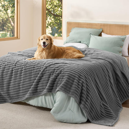 Bedsure Comfyfleece™ Waterproof Dog Blankets for Large Dogs,50X60 Cream | Soft Plush Couch Cover,Washable Corduroy Fleece for Furniture Protector,Cozy Calming Reversible Pet Blanket for Senior Dogs32