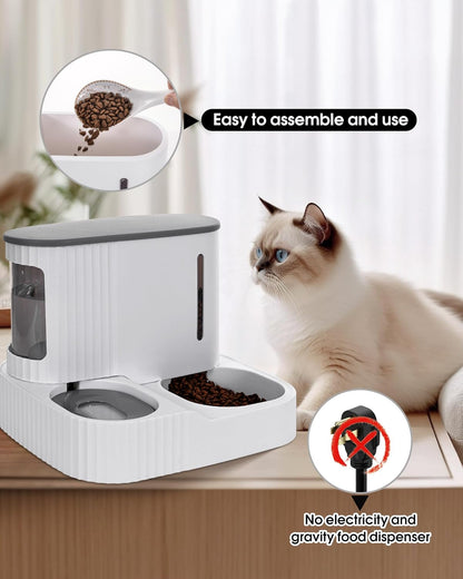 Cat Feeder and Water Dispenser,2 in 1 Gravity Automatic Bowl Auto Pet Dry Food Self Feeding Container Dishes Set for Dog Puppy Kitten Kit Set (Grey)4