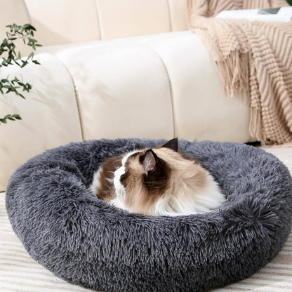Calming Donut Cat Bed Dog Bed round Plush Pet Bed Fluffy Rabbit Cave Warm Dog Couch Non Slip Bottom for Pets Furniture up to 5KG6
