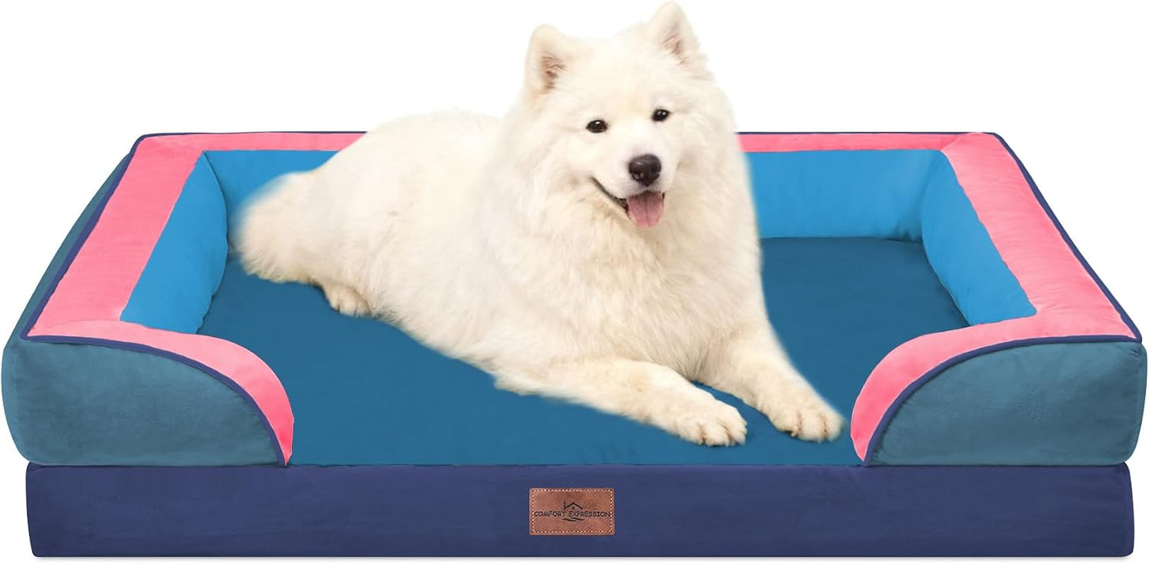 comfort-expression-orthopedic-dog-bed-for-extra-large-dogs-with-bolster-waterproof-dog-couch-bed-with-washable-cover-non-slip-bottom-supportive-egg-crate-foam-xl-pet-bed-42x30-inch