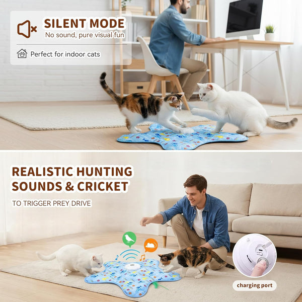 Interactive Touch Activated Hide and Seek Cat Toys for Indoor Cats, Blue | Rechargeable, Automatic Moving Concealed Wand Feather, Real Bird Squeaky6