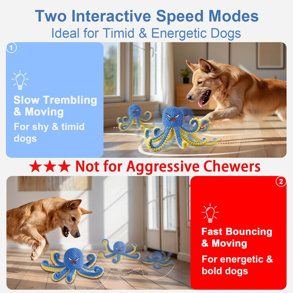 Interactive Dog Toys Octopus,Durable Automatic Jumping Dog Toy to Keep Them Busy,Squeaky Moving Tug of War Doggie Toy,Usb Rechargeable,Not for Aggressive Chewers (Blue)2