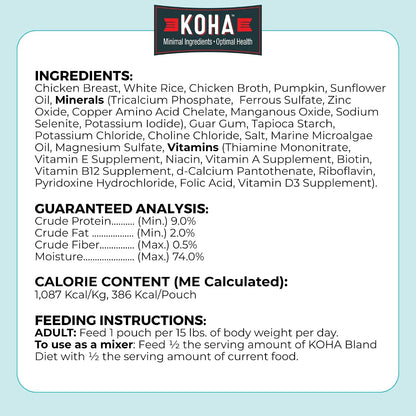 KOHA Limited Ingredient Bland Diet for Dogs, Chicken and White Rice Sensitive Stomach Wet Dog Food, Sold in over 5,000 Vet Clinics & Pet Stores, Gentle Easy to Digest Bland Diet Dog Food, Pack of 67